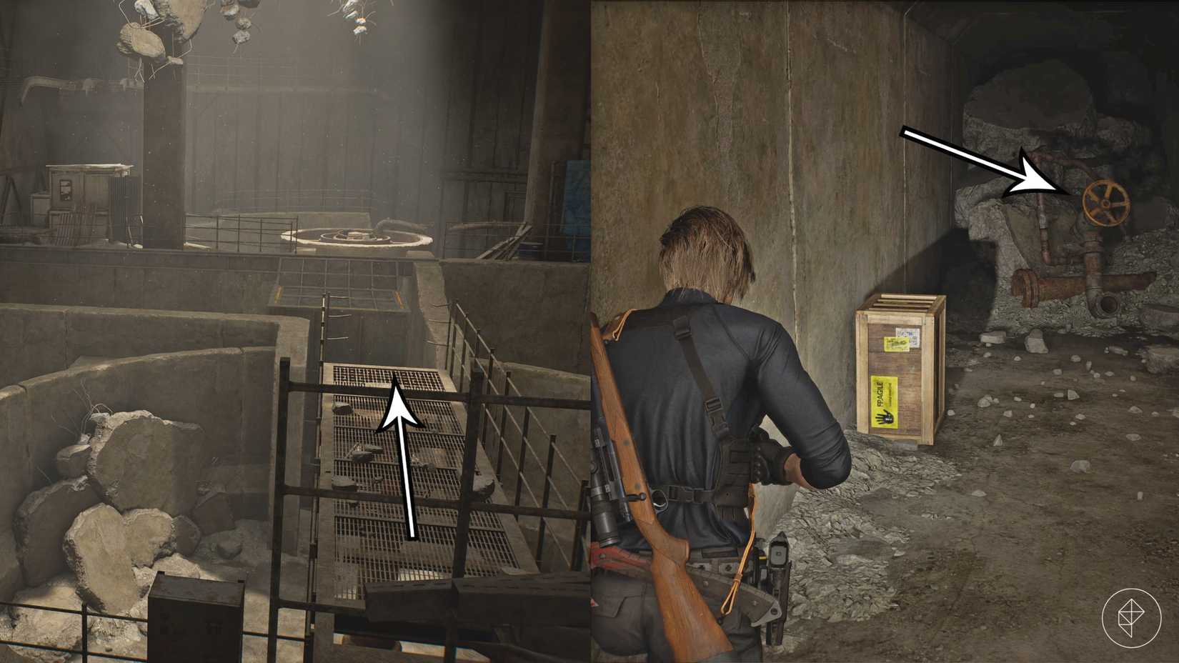 The path through the sewage facility's battery location in Resident Evil Requiem's East Raccoon City.