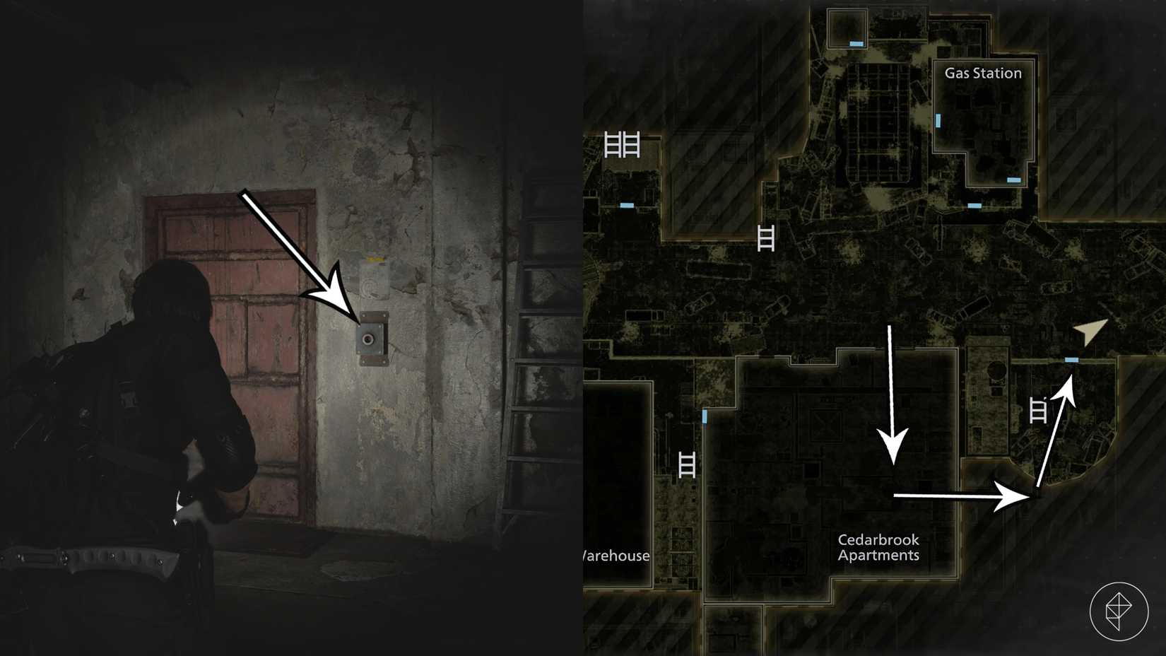The path to an optional loot location behind a crank slot in Resident Evil Requiem's East Raccoon City.