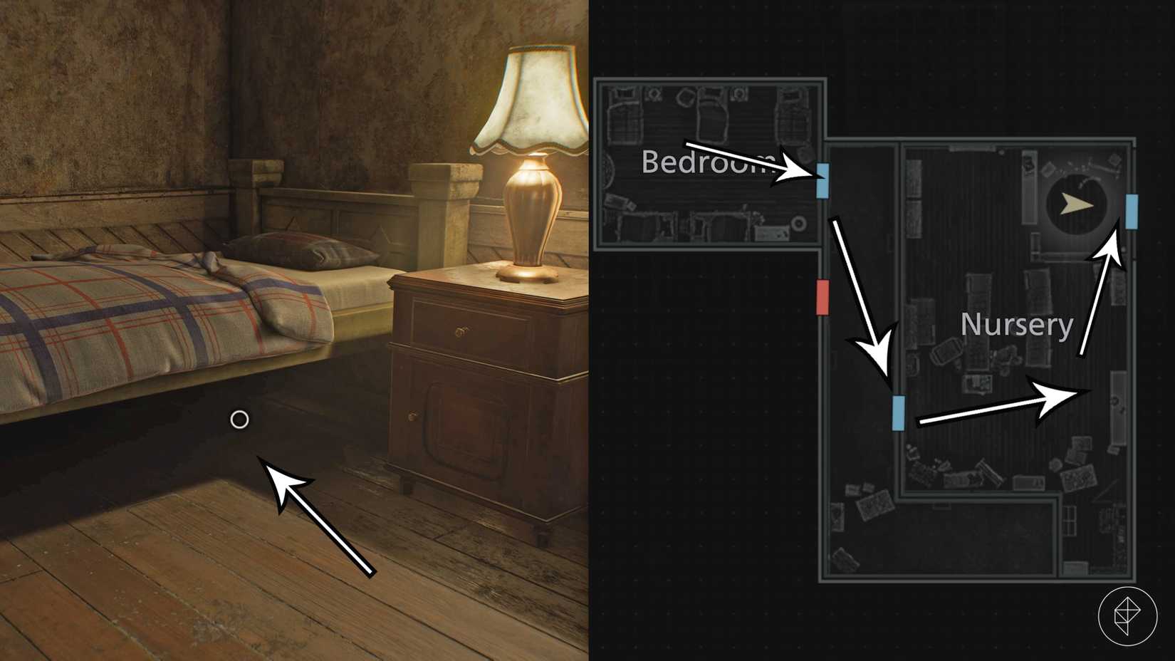 The path through the first part of the Orphanage in Resident Evil Requiem.