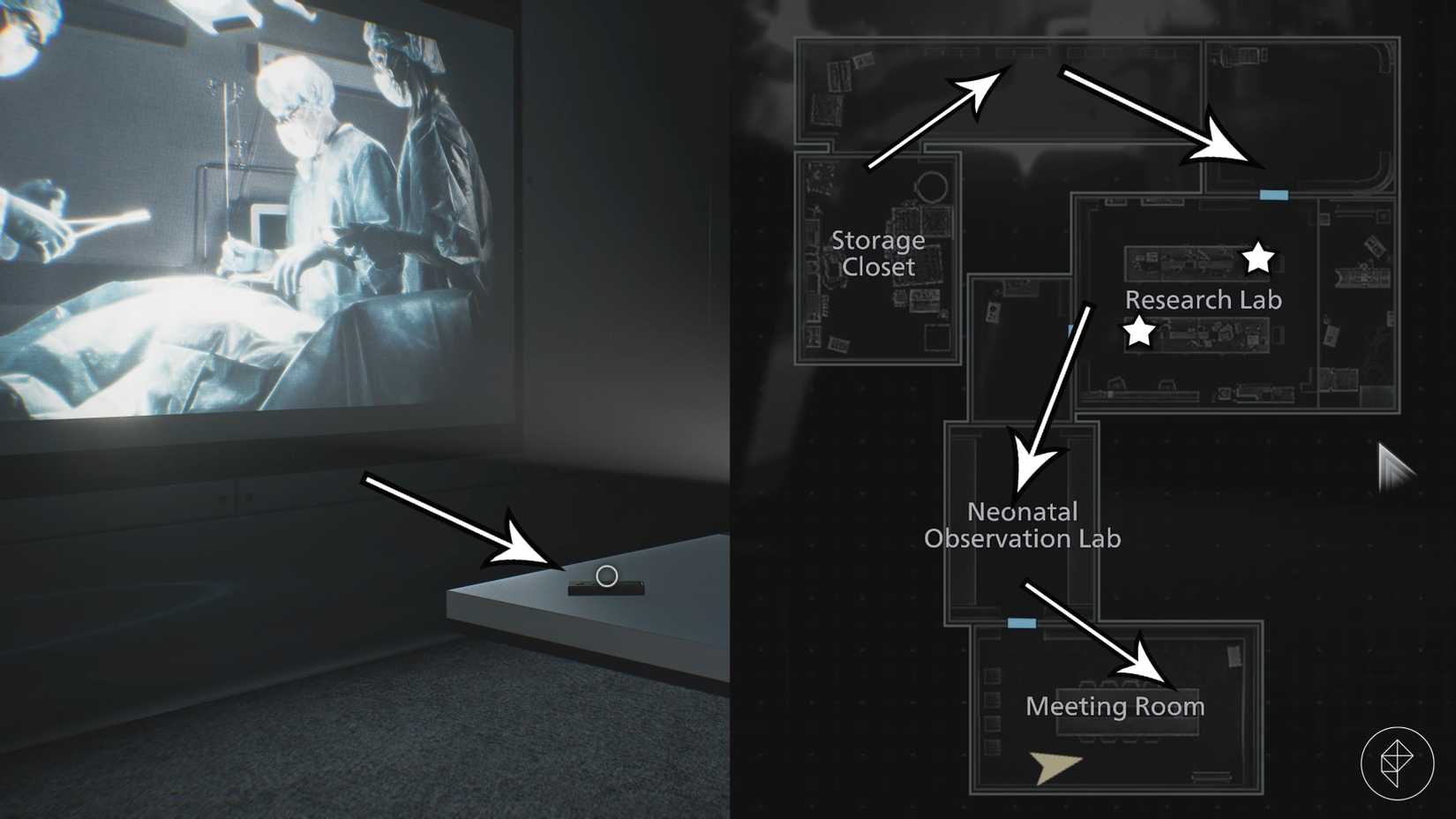 The path to the slide show in in Resident Evil Requiem's Orphanage.
