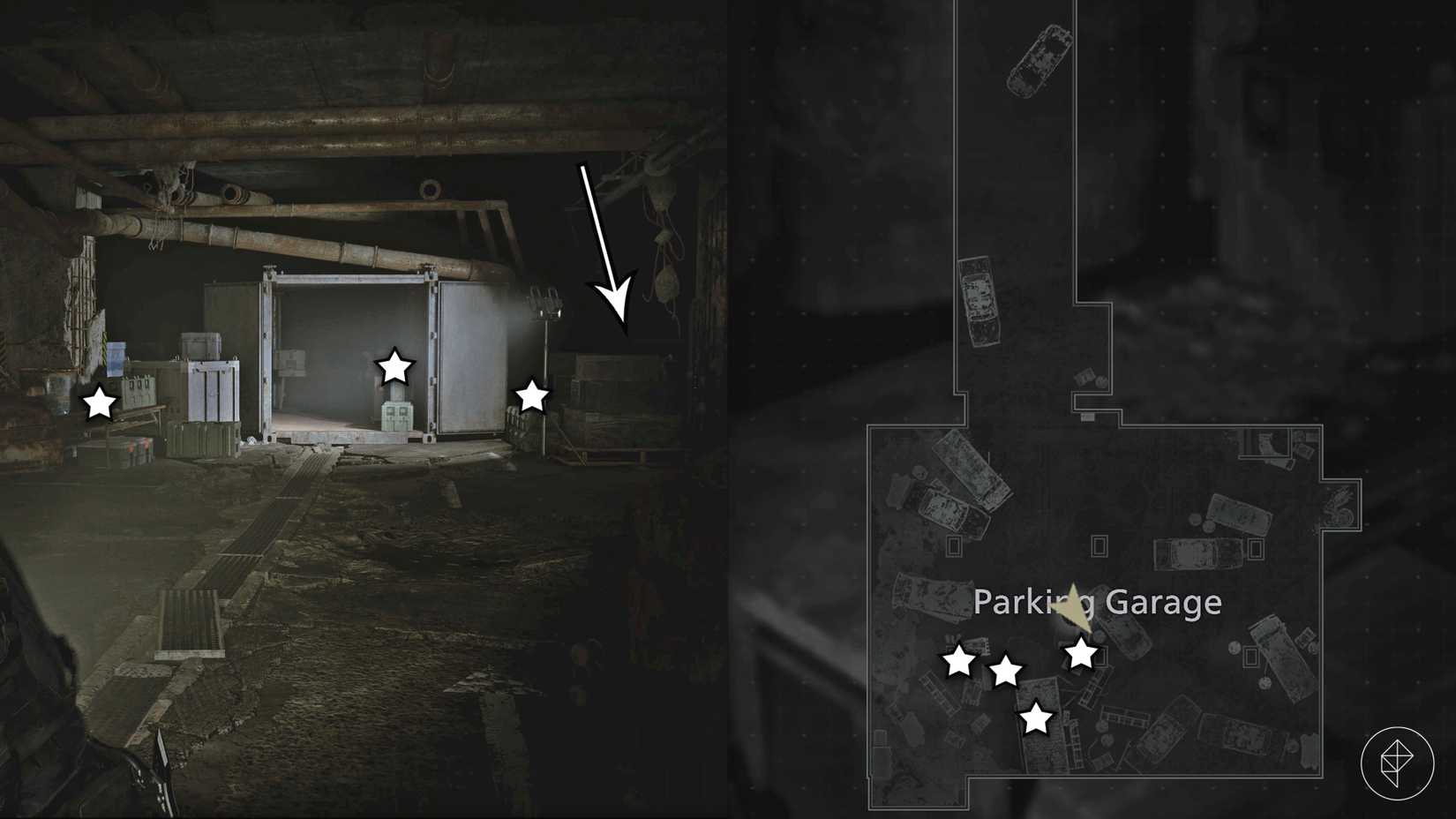 loot locations in a parking garage in Resident Evil Requiem.