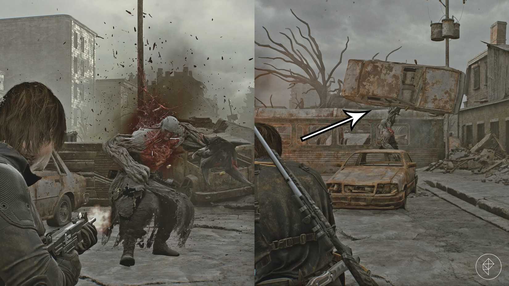 Leon fights the Super Tyrant in Resident Evil Requiem.