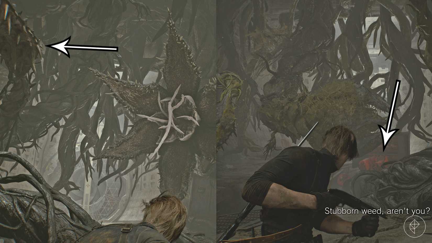 Leon fights Plant 43, the giant flower, in Resident Evil Requiem.