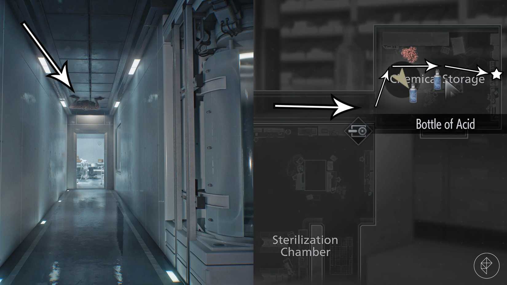 The Chemical Storage and its bottles of acid in Resident Evil Requiem.