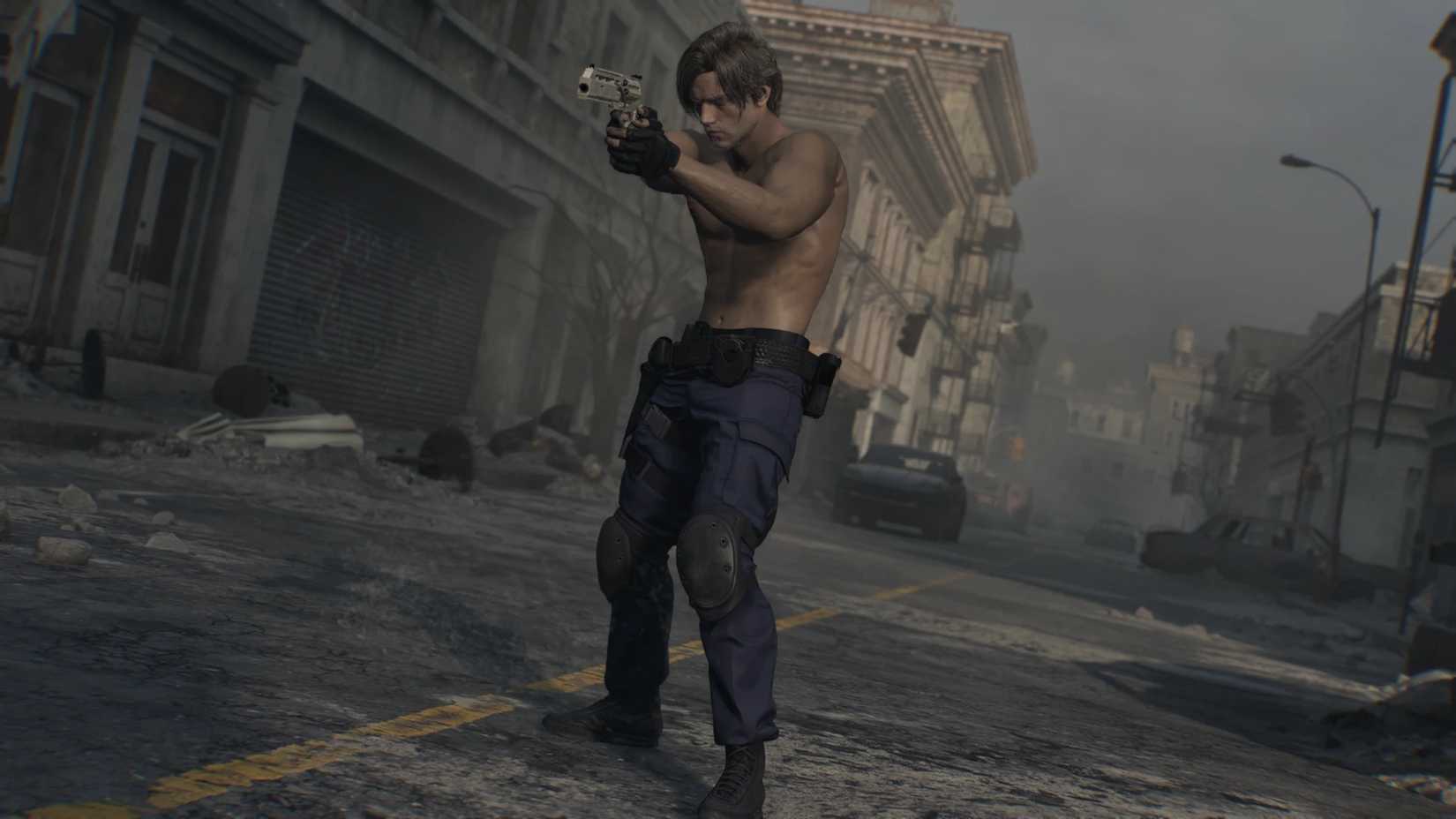 Leon in his RPD pants without a shirt in Resident Evil Requiem