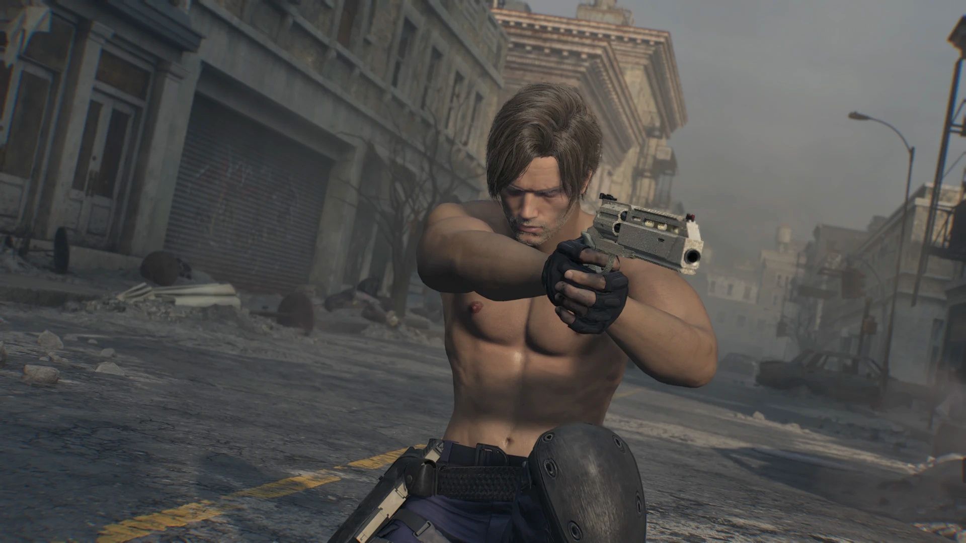 Leon Kennedy without a shirt in Resident Evil Requiem