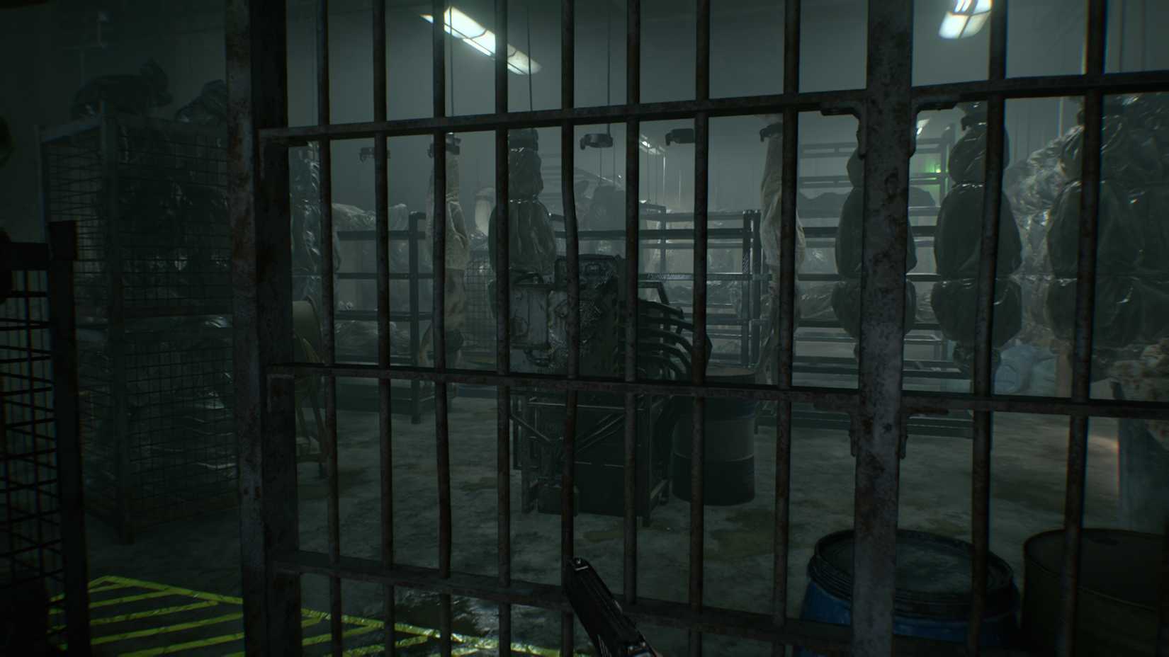 A row of bodies and body bags on a conveyer belt in Resident Evil Requiem