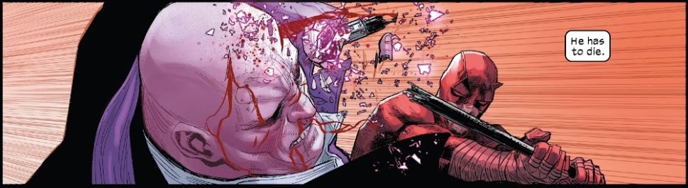 Daredevil striking Kingpin with his own cane