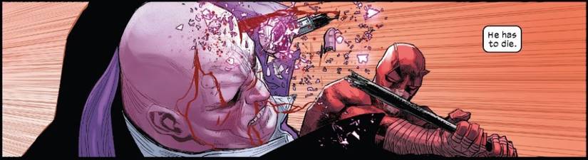 Daredevil hits Kingpin in the face with Kingpin's cane