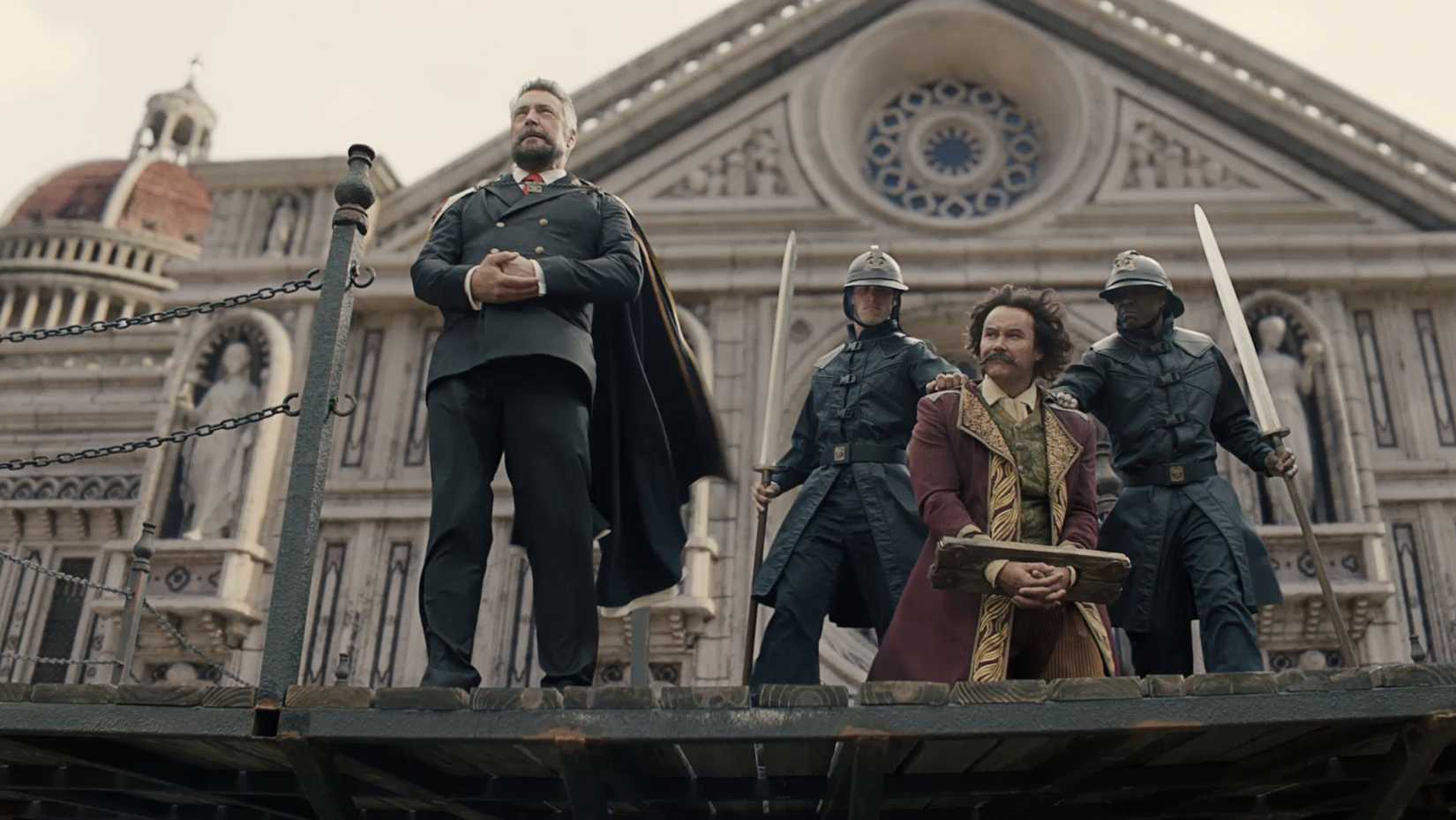 Garp and Roger during the execution in Netflix's One Piece