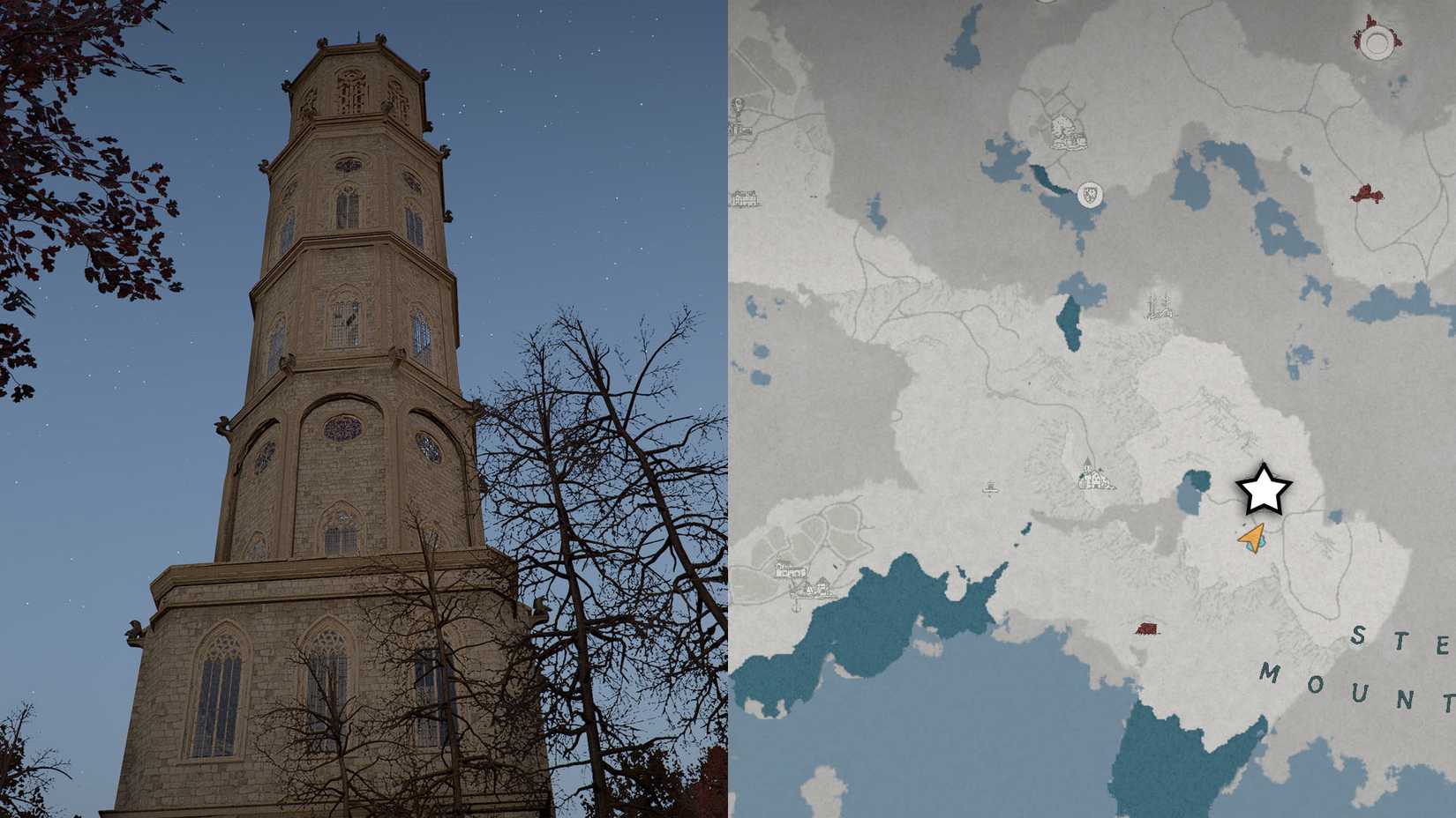 The location of the Spire of Insight marked on the Crimson Desert map with a star.