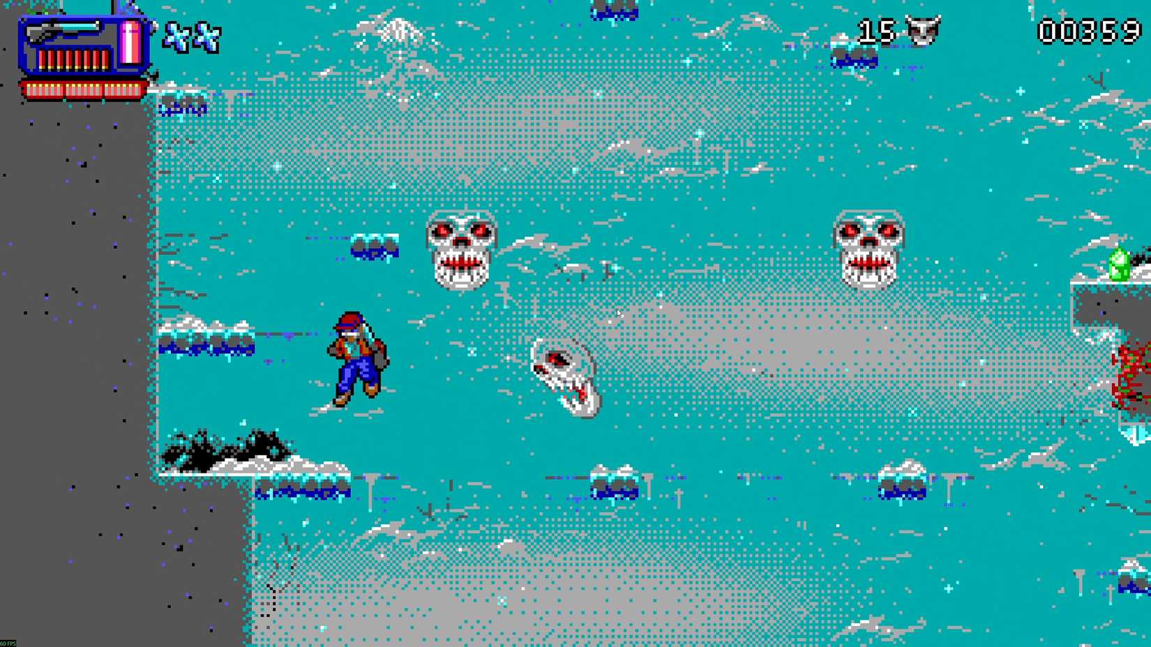 A character blasts through a level using a shotgun in Haunted Lands