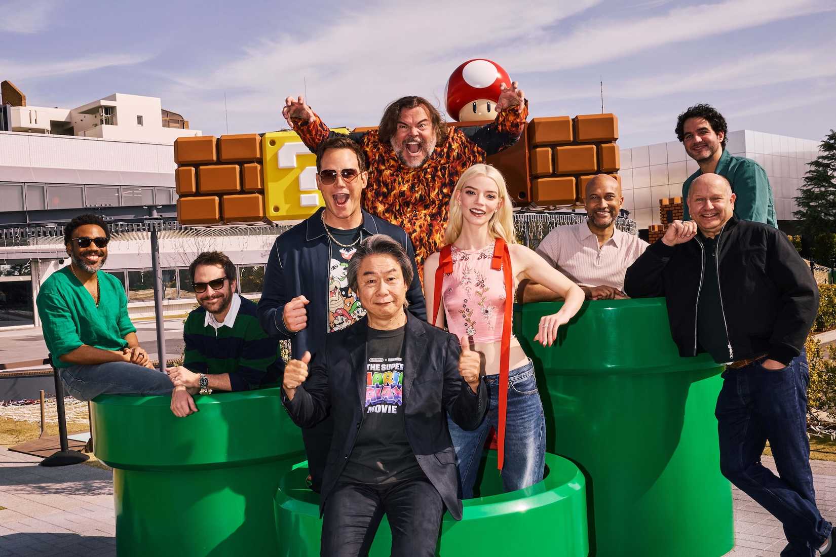 Shigeru Miyamoto and Chris Meledandri with The Super Mario Galaxy Movie cast