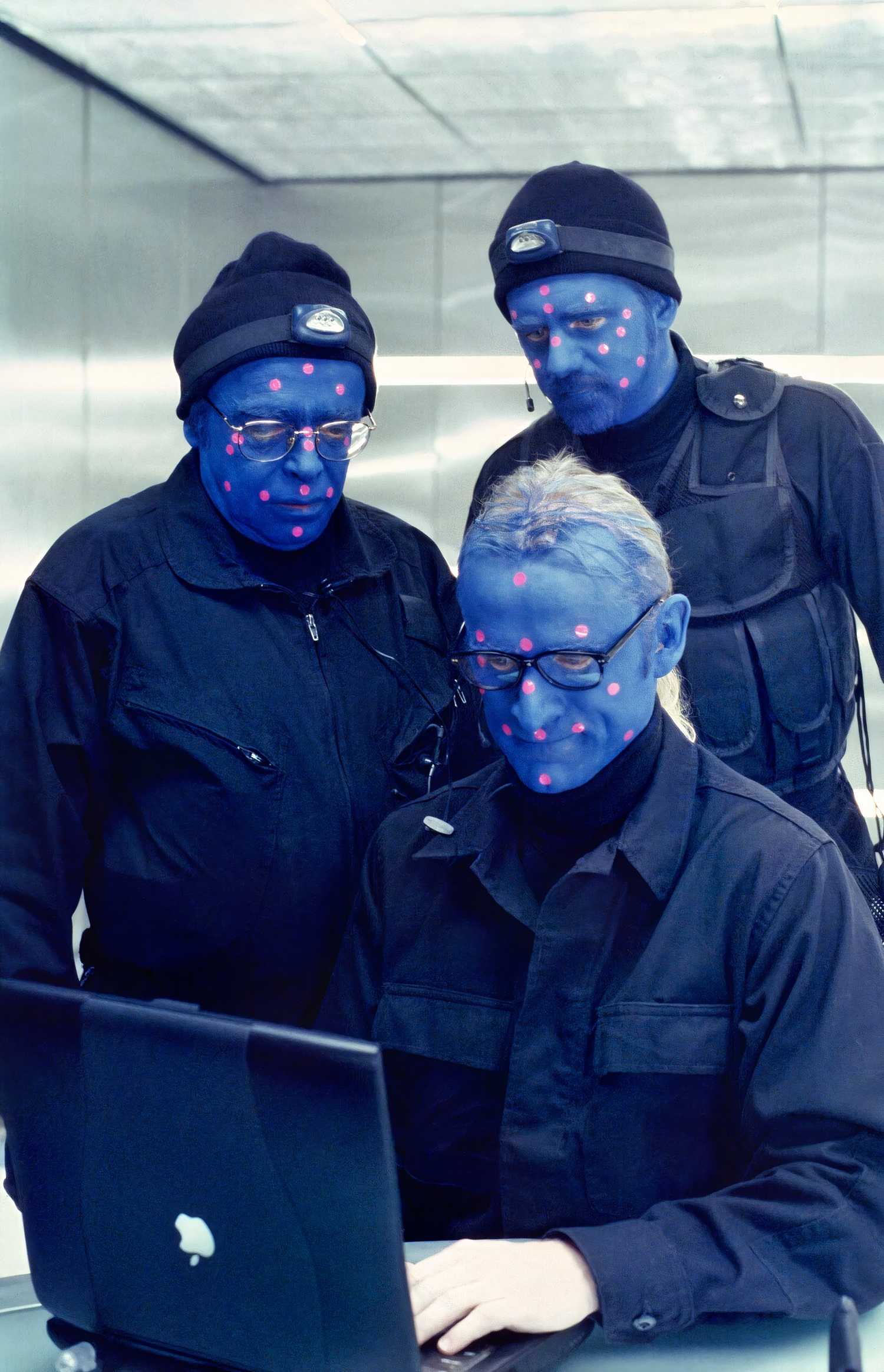 Byers, Langly and Frohike painted blue