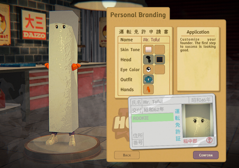 The tofu player character in Honcho, the upcoming Steam vehicle sim by the makers of Jalopy.