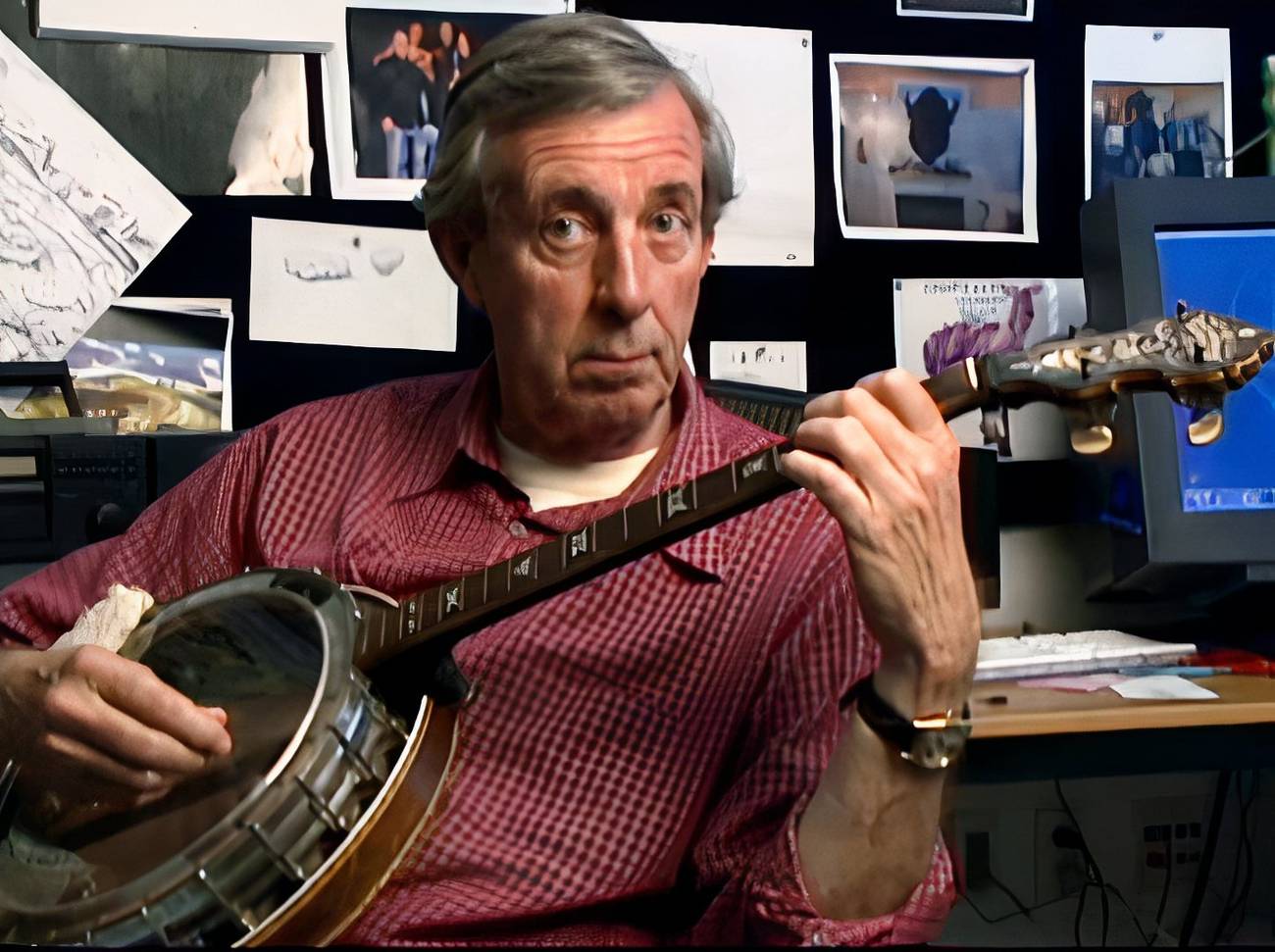 Late Pixar artist Bud Luckey seen with his banjo during an Incredibles featurette