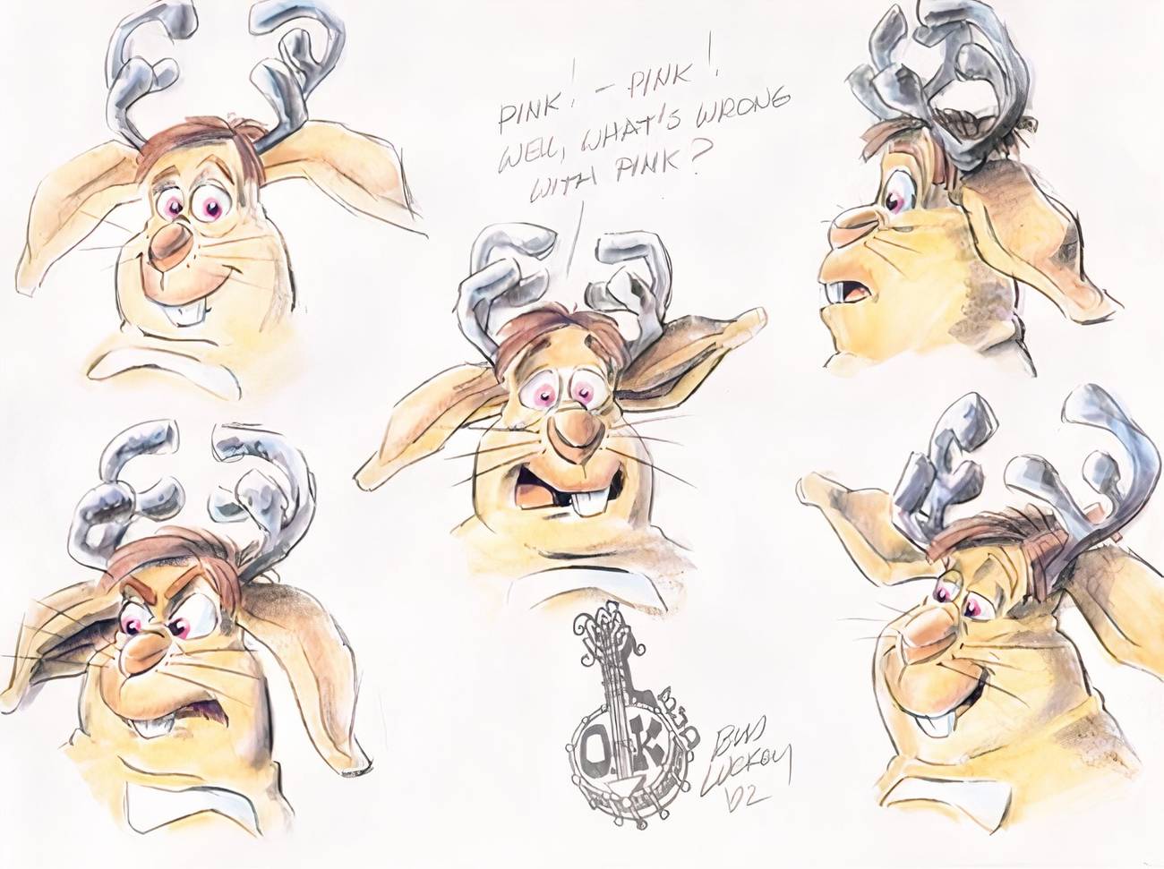 Bud Lucky's drawings of the jackalope's expressions from Boundin', from a special feature on the Incredibles DVD