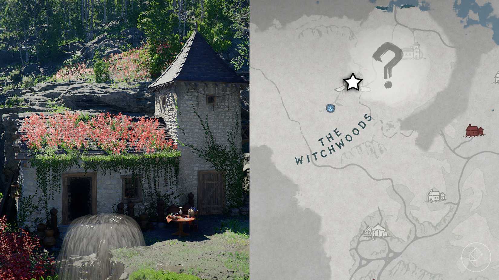 A stone house with a flower bed on its roof in Crimson Desert.