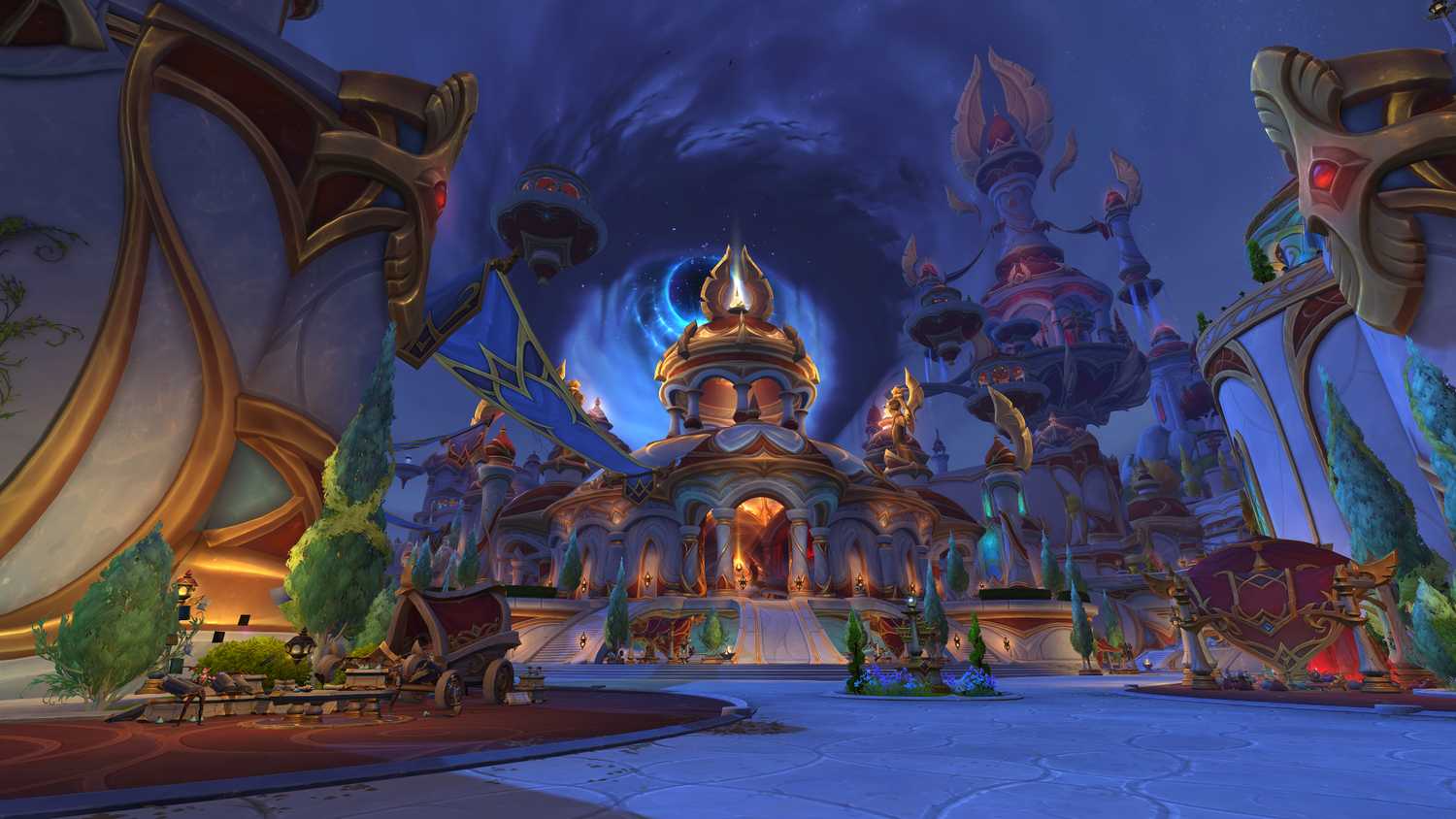 The blood elf city of Midnight with the Void hanging over it in Midnight