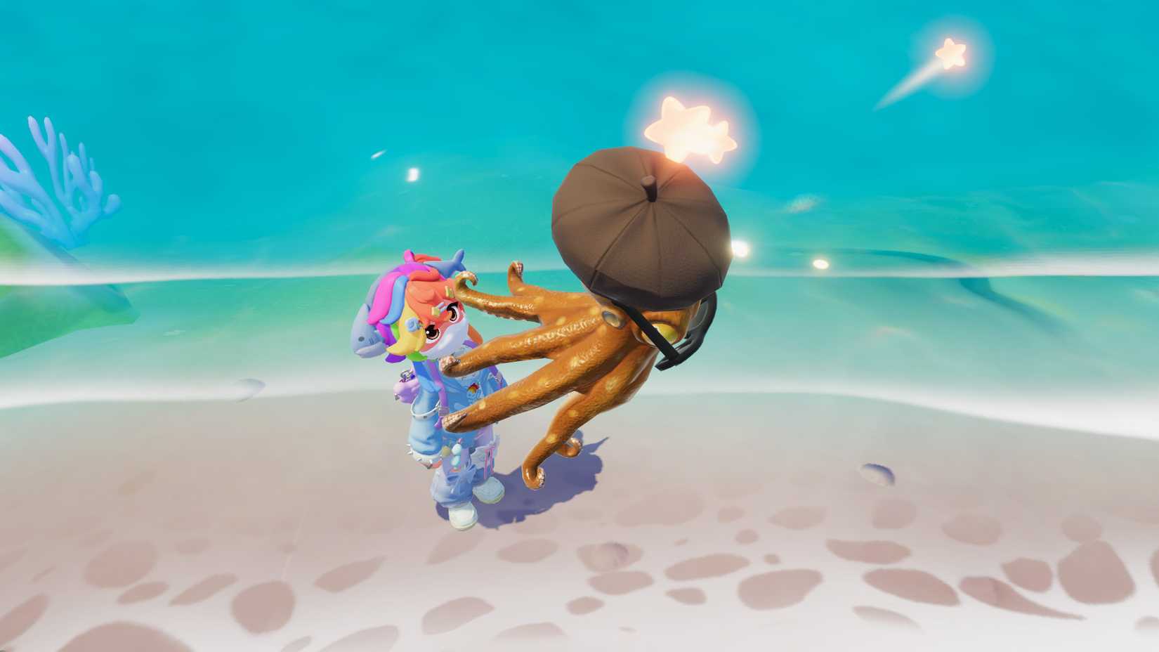 A large brown octopus wearing a brown beret and sunglasses in Heartopia