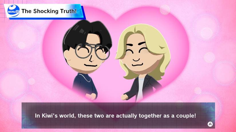 Two Miis inside of a heart noting that they date in real life, in Tomodachi Life: Living the Dream.