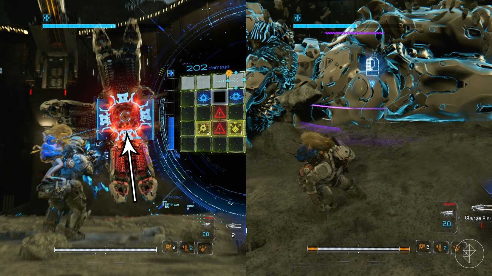 A man carrying a girl on his back aiming toward the inner mouth of a gigantic space worm along with it collapsed on the floor in Pragmata.