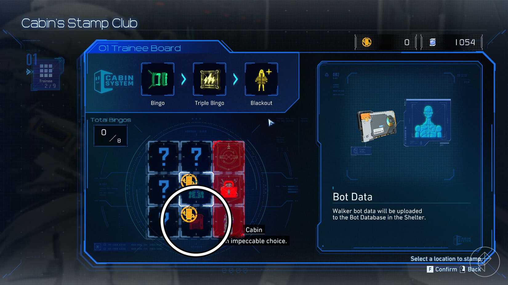 A square circled on a grid in Pragmata.