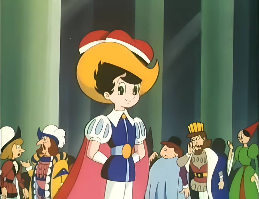 Sapphire is surrounded by the royals of her kingdom in the Princess Knight anime