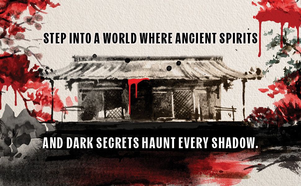 Detail from the cover of Japanese Gothic. An image depicting a traditional Japanese house in black, white, and red. Blood is leaking from the roof. The text reads 