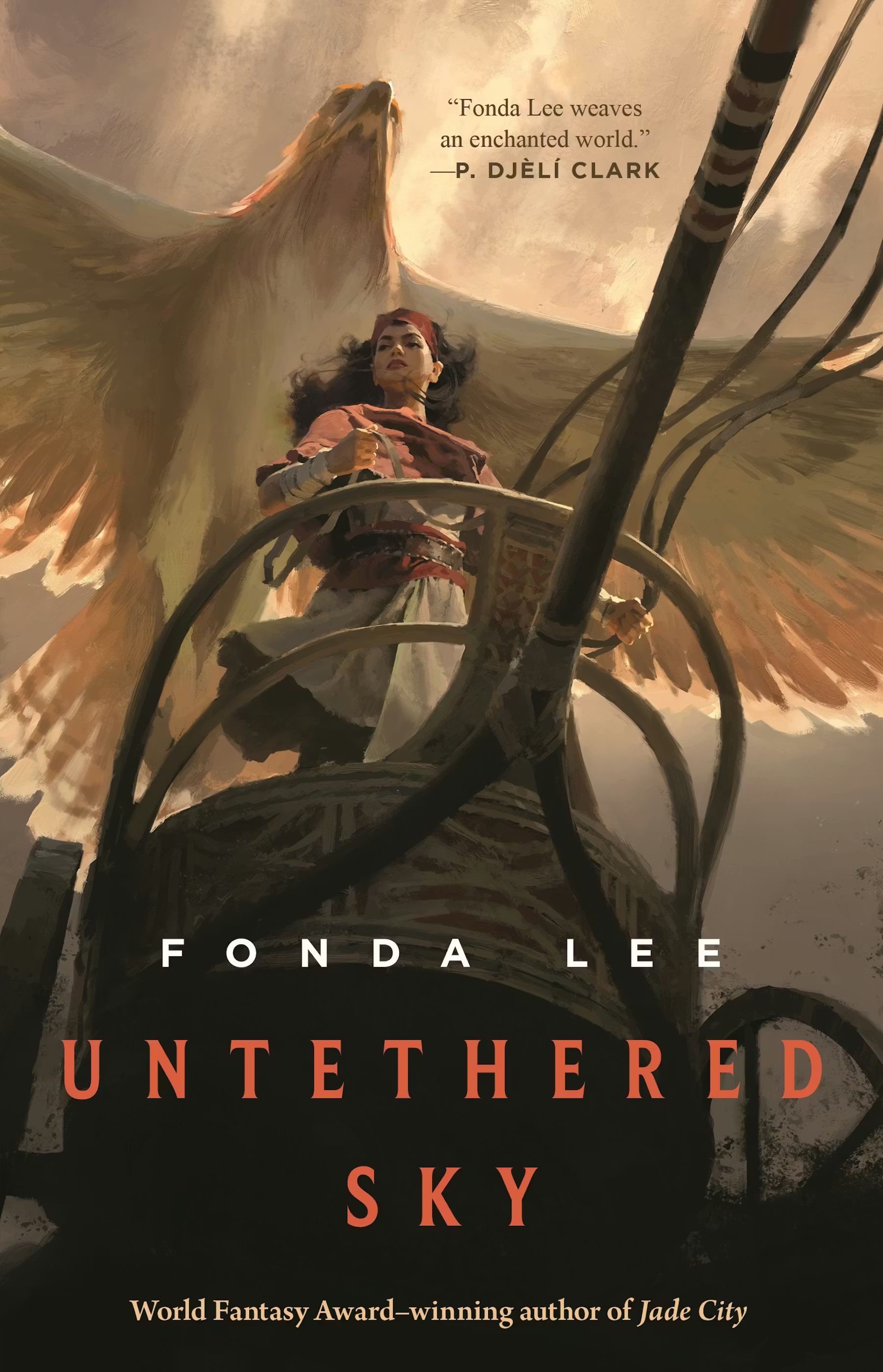 Elden Ring: 4 livros de fantasia para quem ama o jogo 4 Capa do livro Untethered Sky com uma mulher pilotando um navio e uma ave gigante sobrevoando