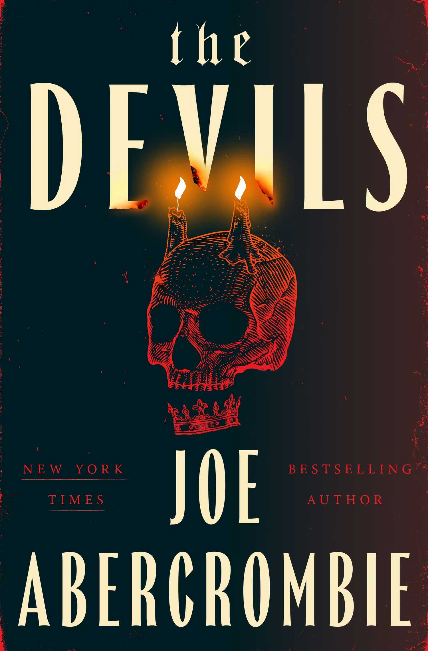 A book cover depicting a red skull with a crown for a jaw and candles for horns 