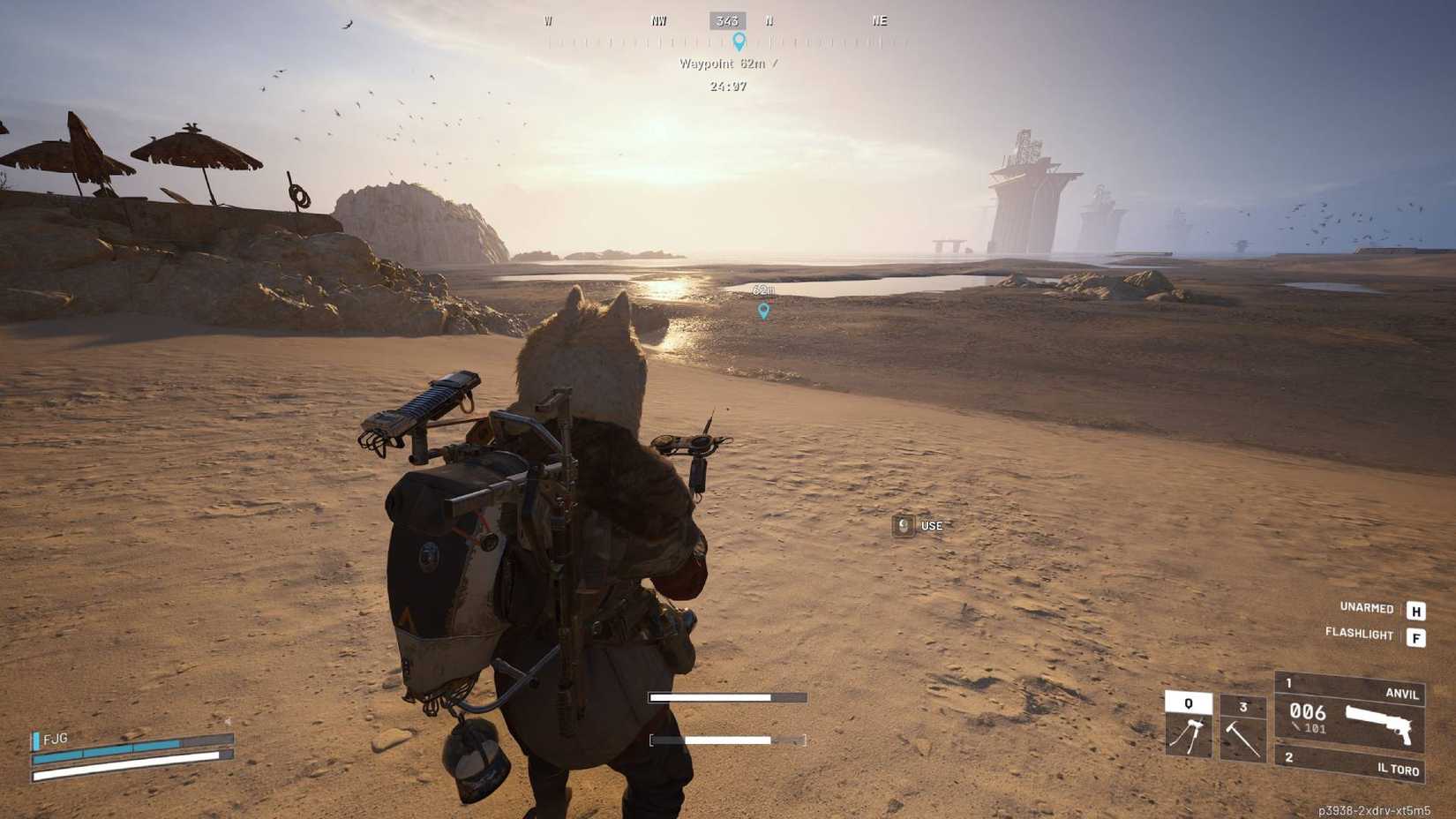 The player in Arc Raiders with the Dockmaster's Detector equipped on the beach.