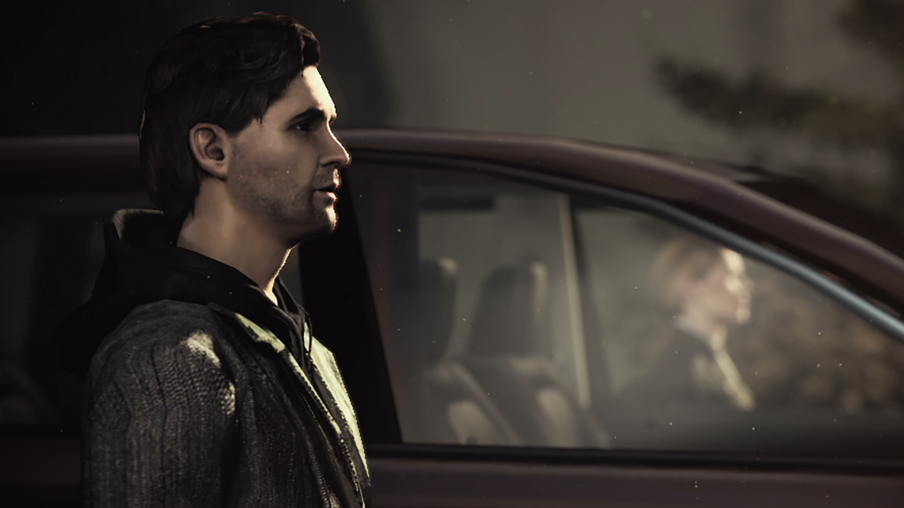 Alan Wake stares solemnly in Alan Wake Remastered