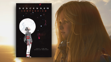 A banner that shows the cover of Descender and a screen shot from Pragmata