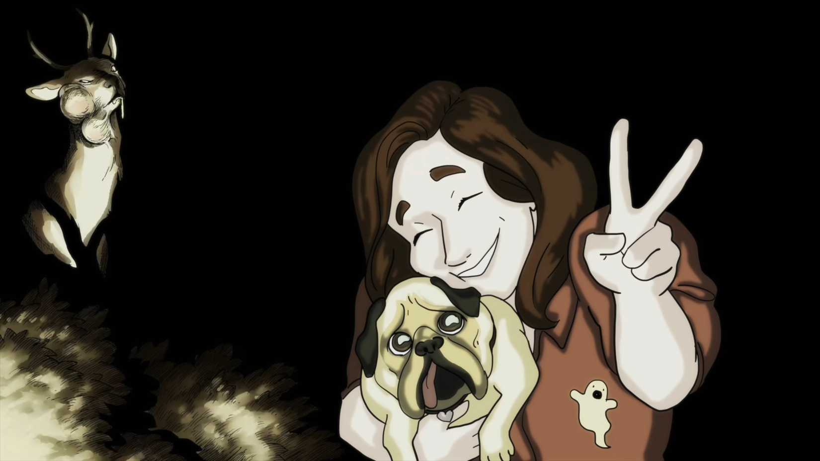 A mutated deer photo-bombing an image with Stella in Scarlet Hollow