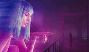 Still from Blade Runner 2049 featuring K and a blown up hologram of the fictional Joi AI.