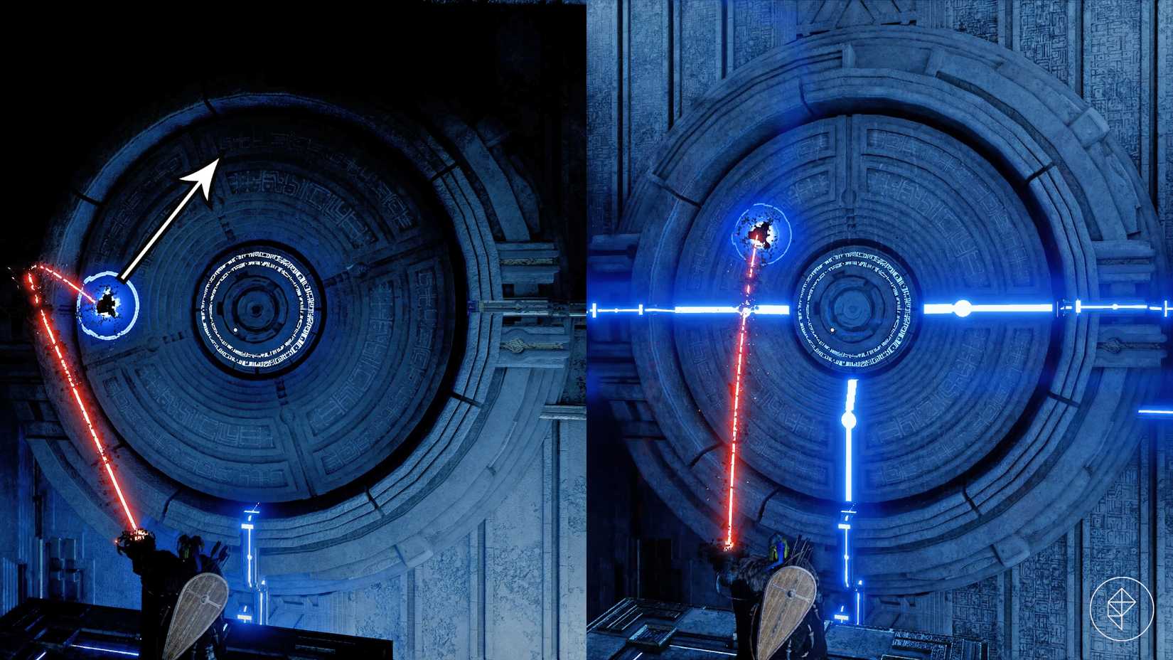 Kliff rotates a device to activate the Spire of Soaring in Crimson Desert.