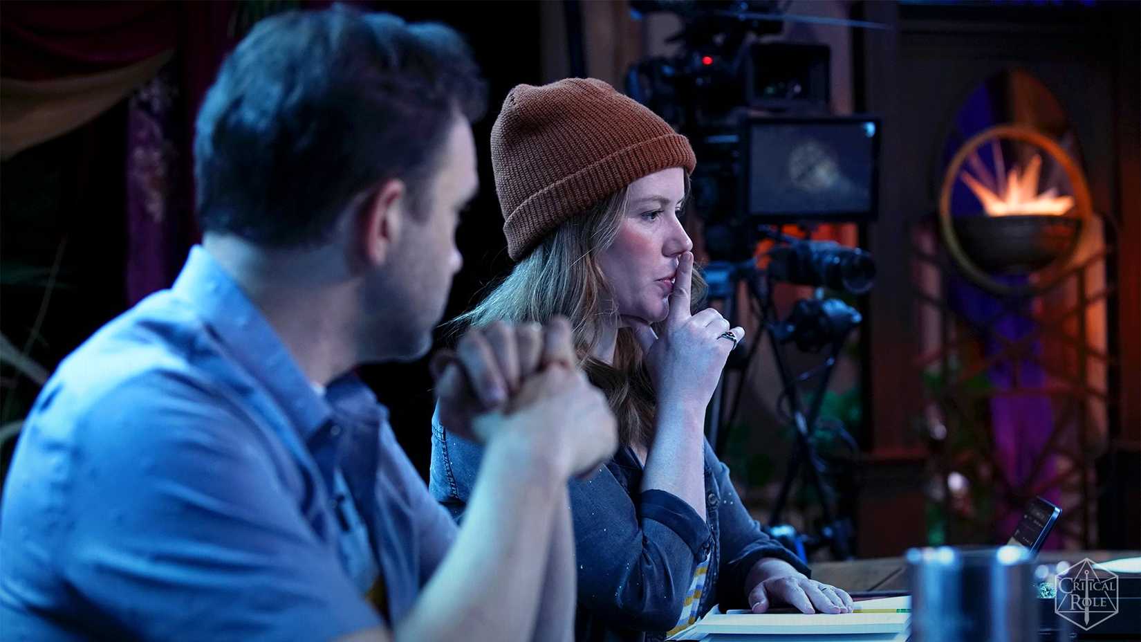An image from Critical Role featuring Marisha Ray and Liam O'Brien.