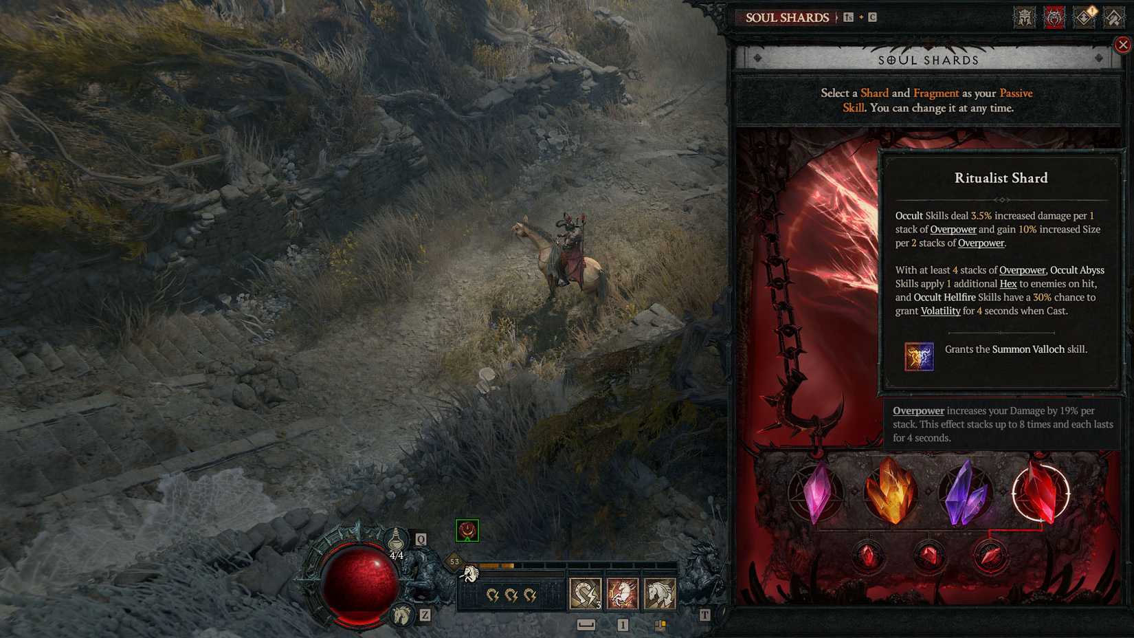 A Diablo 4 screenshot showing the Soul Shards configuration menu