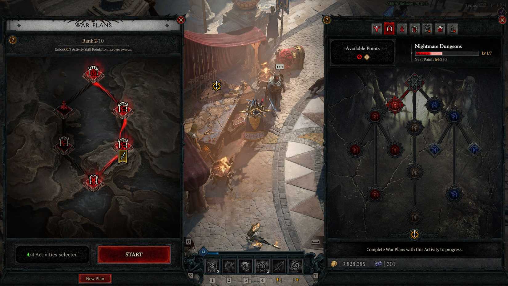 A Diablo 4 Lord of Hatred screenshot showing the War Plan system menu