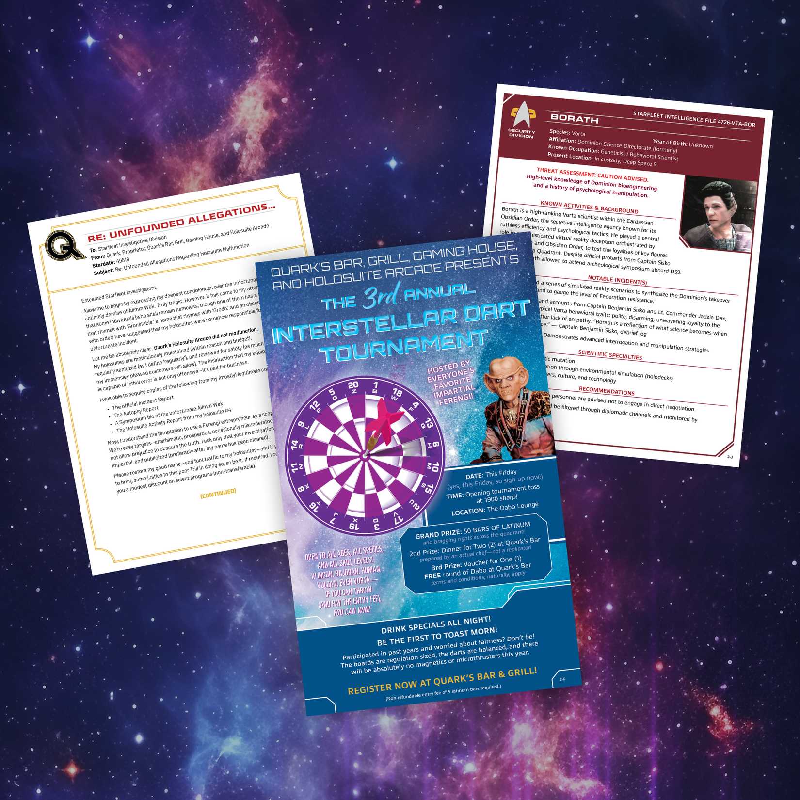 Handouts from the murder mystery game Deep Space Nine: Holosuite Homicide