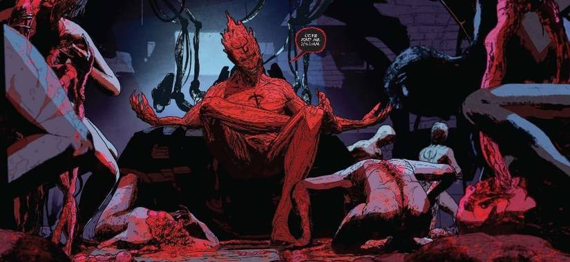 A skinless man is surrounded by others in Hell, he welcomes us in, art by Tristian Jones from Event Horizon Dark Descent