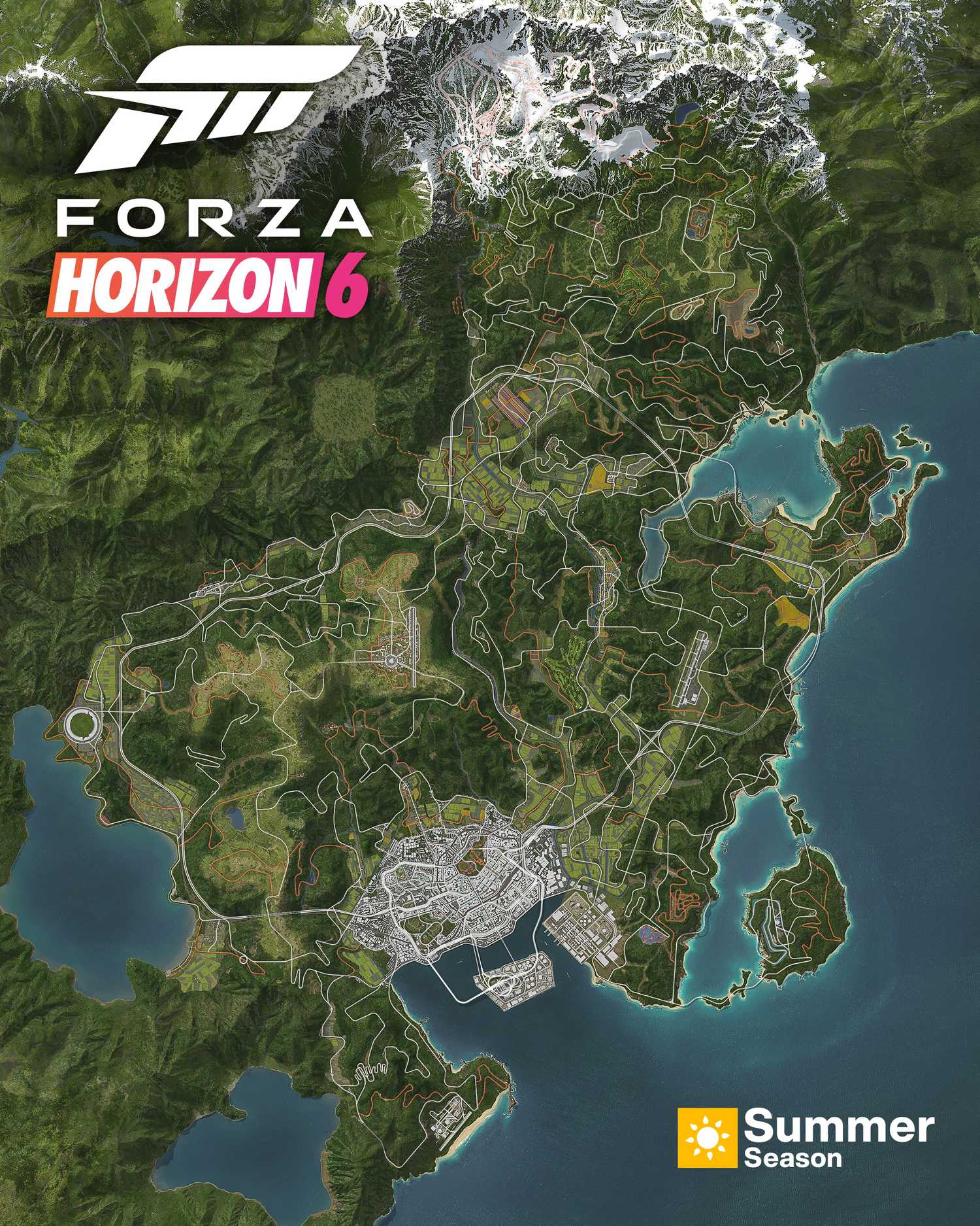 The full road map for Forza Horizon 6, seen during summer season