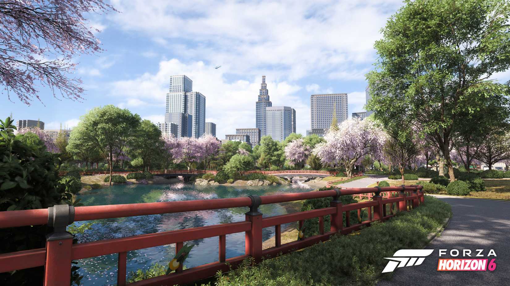 A view of the Tokyo skyline from a park in Forza Horizon 6