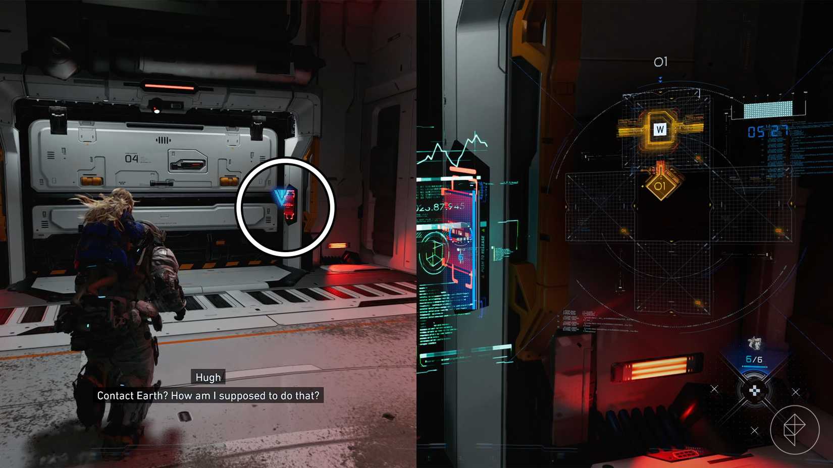 A locked door with a red keypad along with the hack to unlock it in Pragmata.