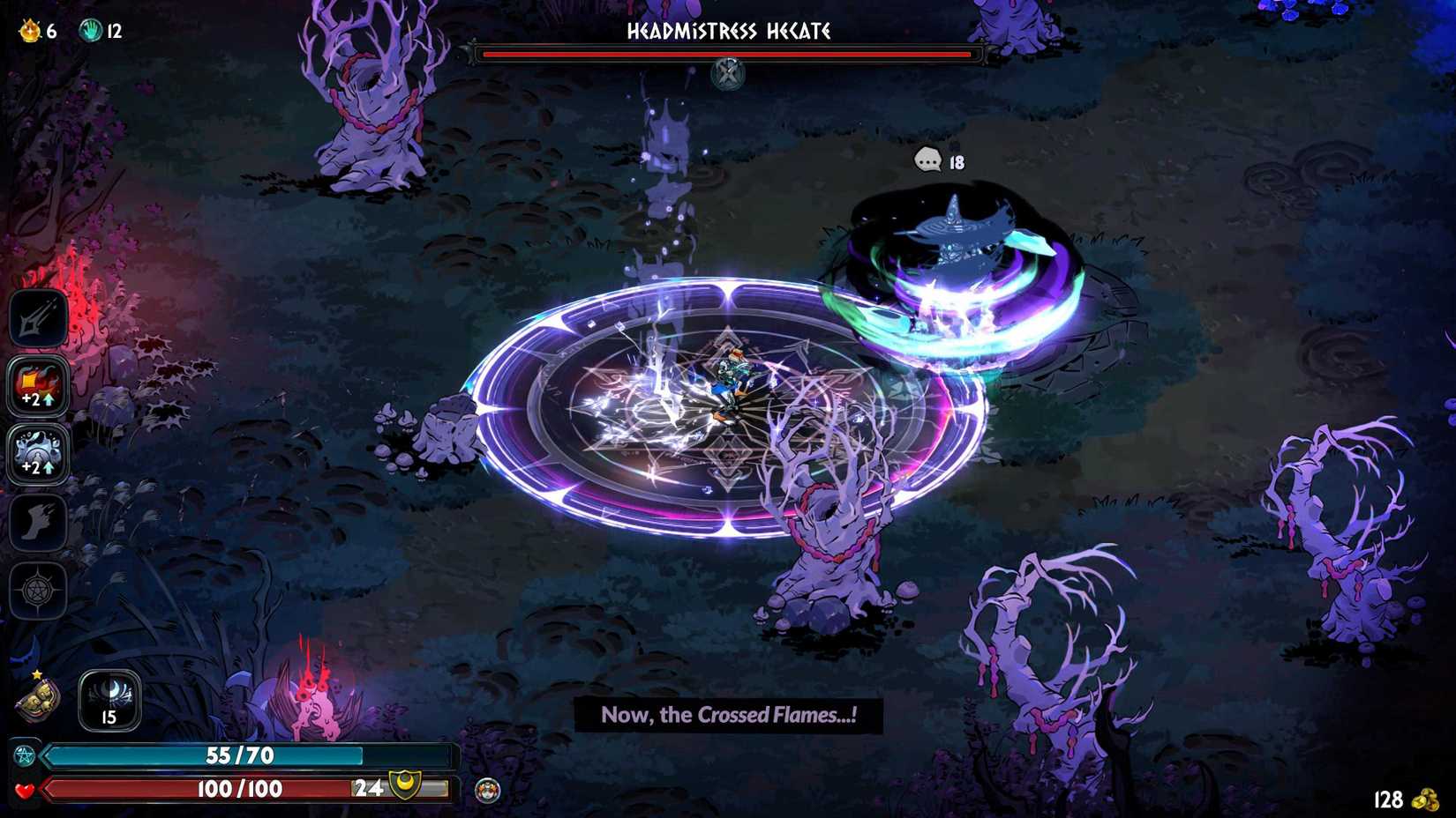 Hades 2 gameplay screenshot showing the Hecate boss fight