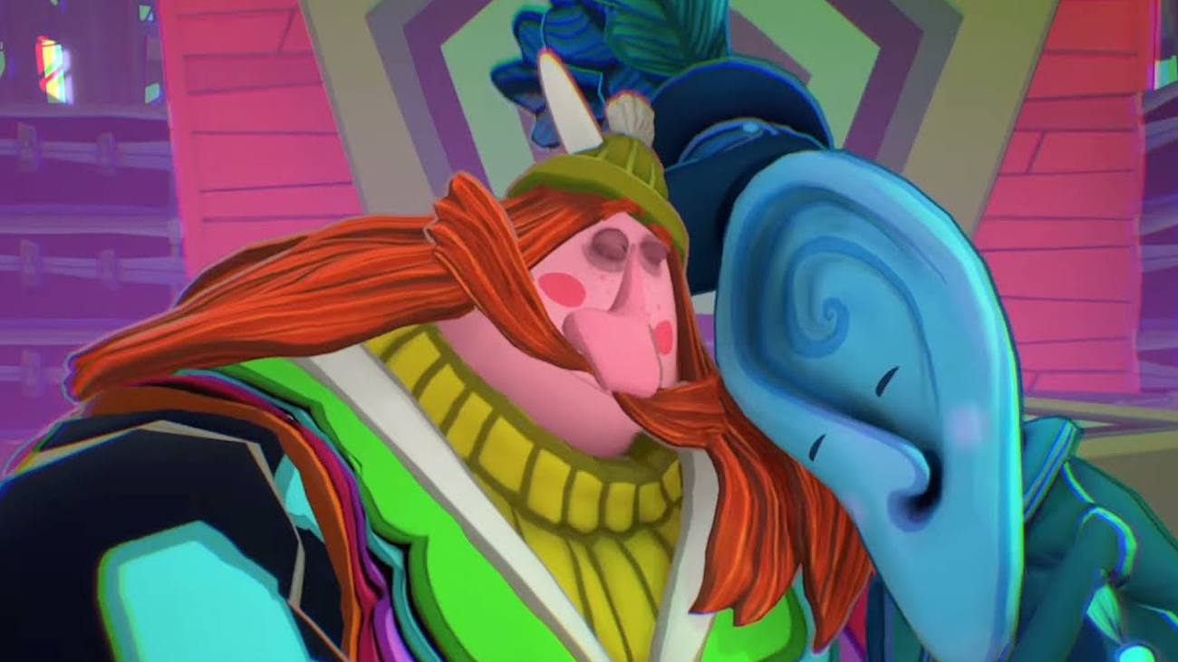 Helmut Fullbear leans forward in Psychonauts 2