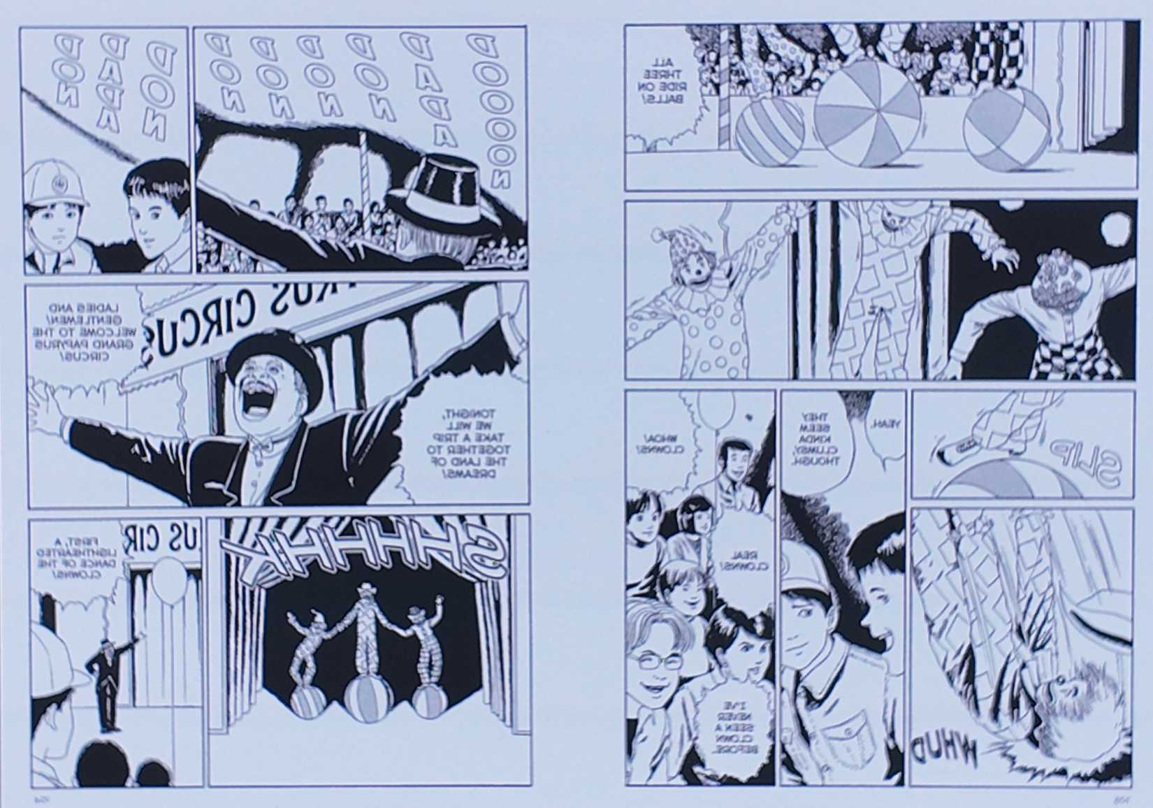 Panel from Junji Ito's Circus featuring the performance that's a bit extreme. 