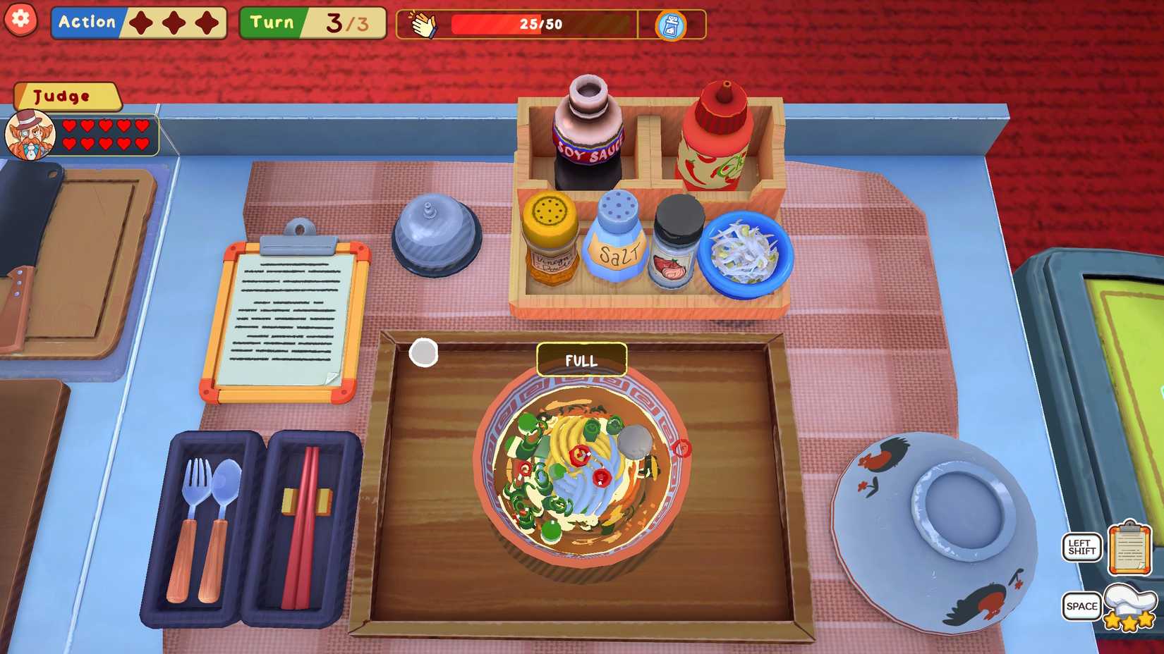 A full bowl of noodles and meatballs at a competition cooking station in KuloNiku: Bowl Up