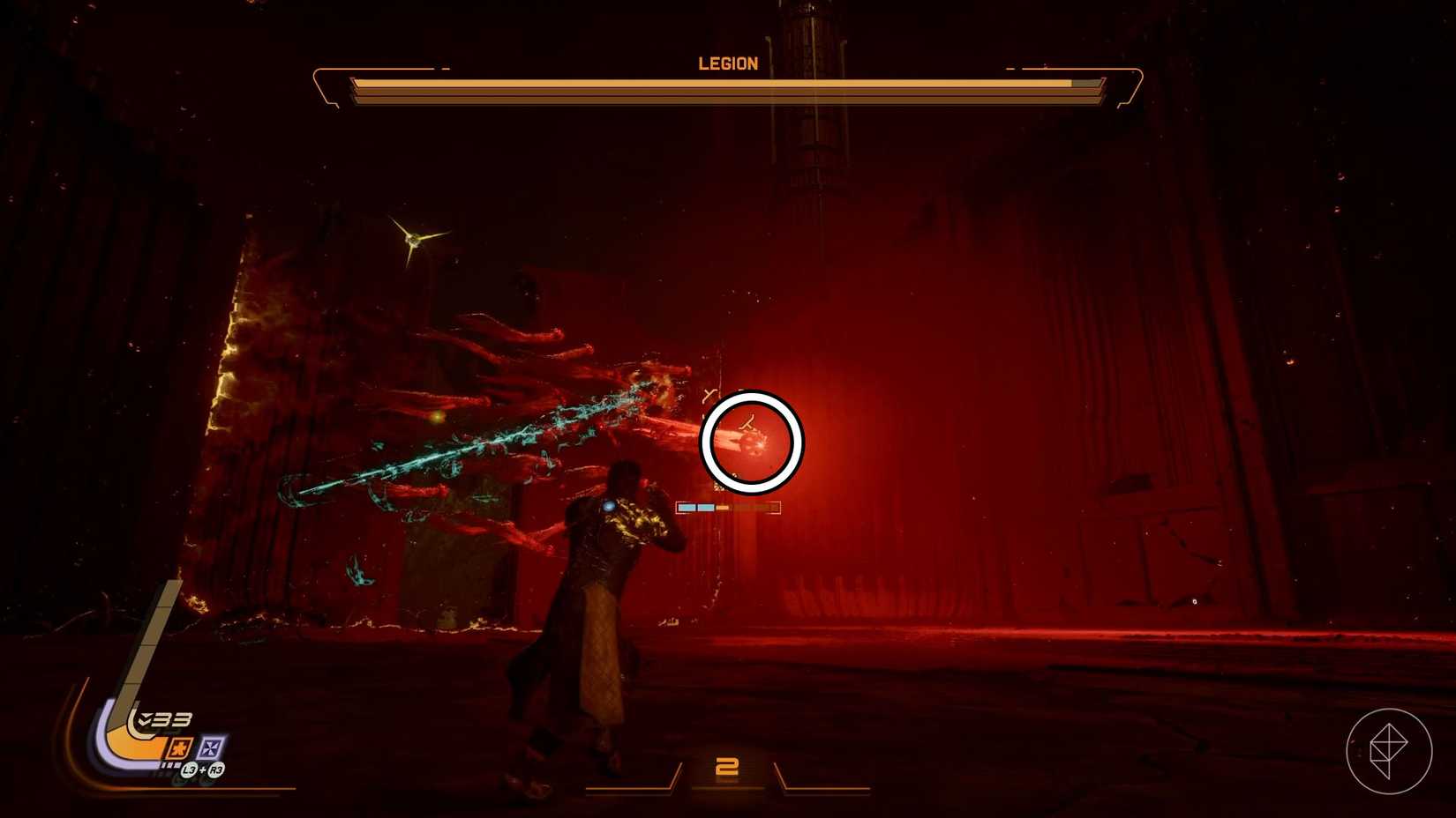 The larger octopus like enemy during the Legion boss fight in Saros circled.